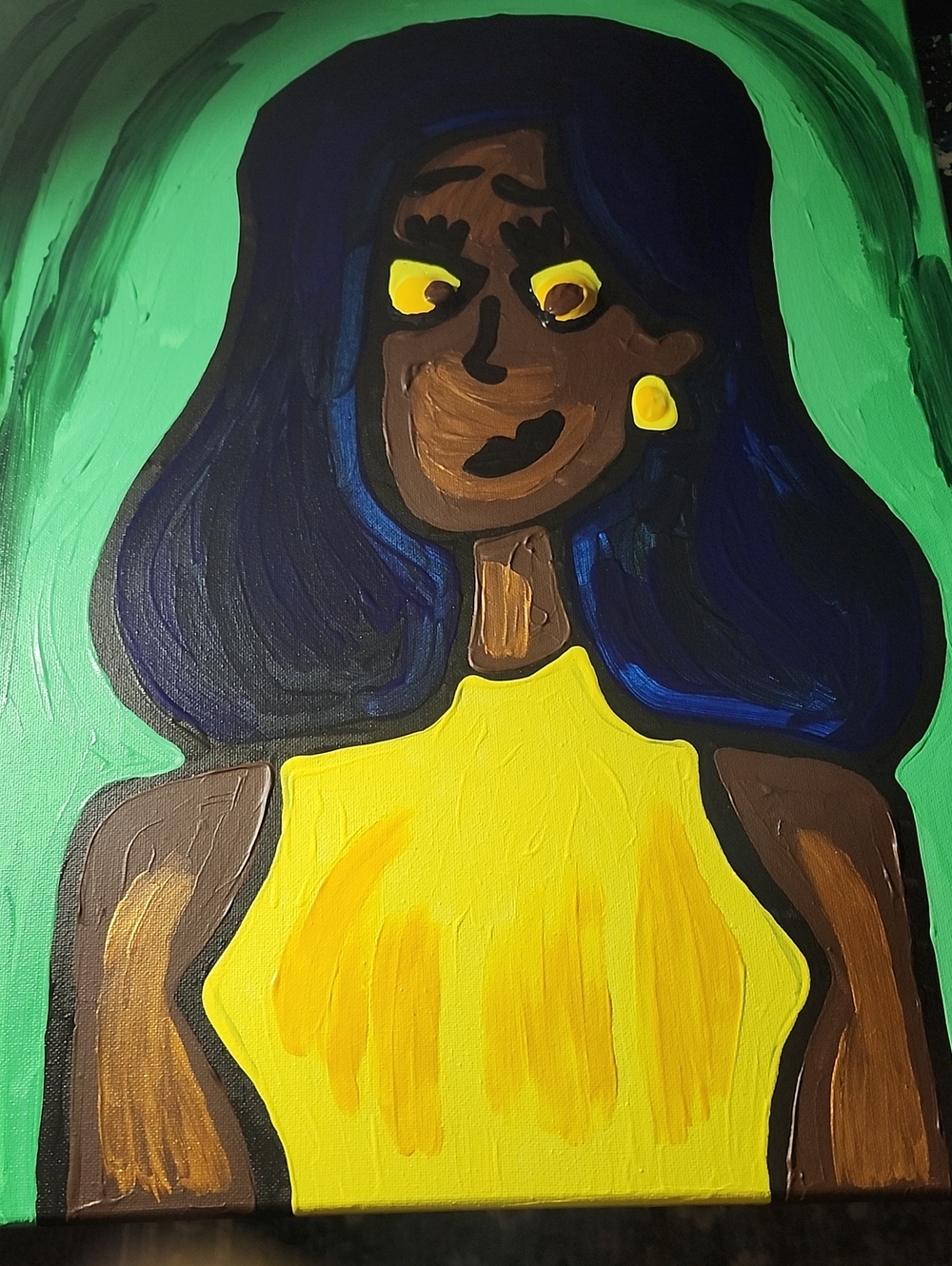 Bold Portrait Painting with Vibrant Yellow Dress